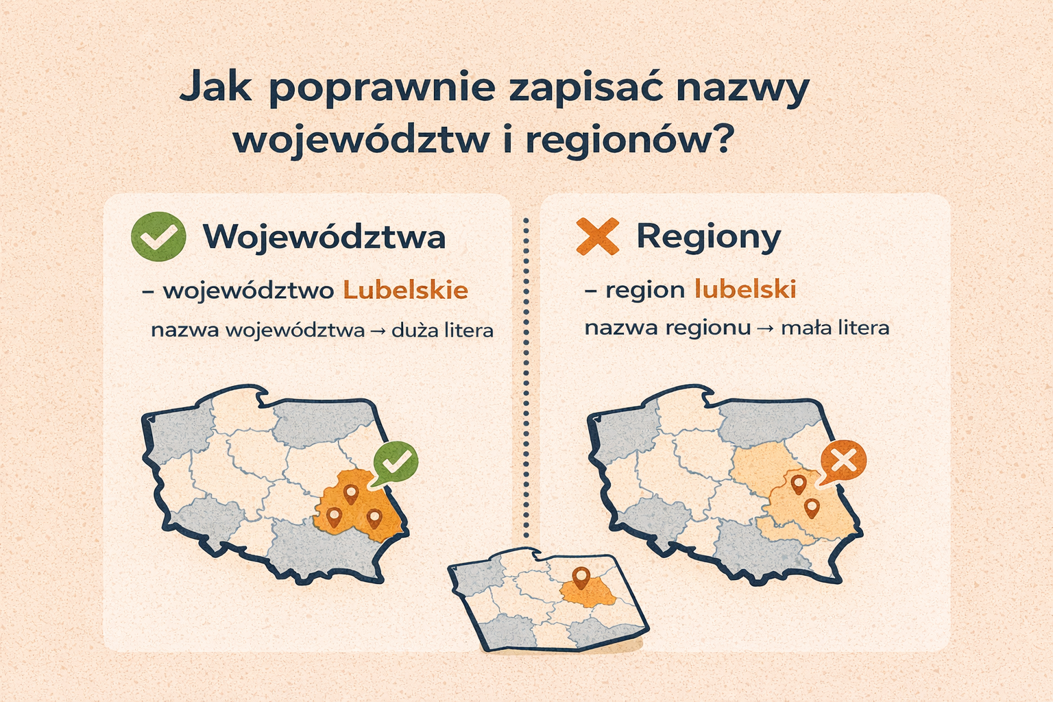Jak poprawnie zapisać nazwy województw i regionów?