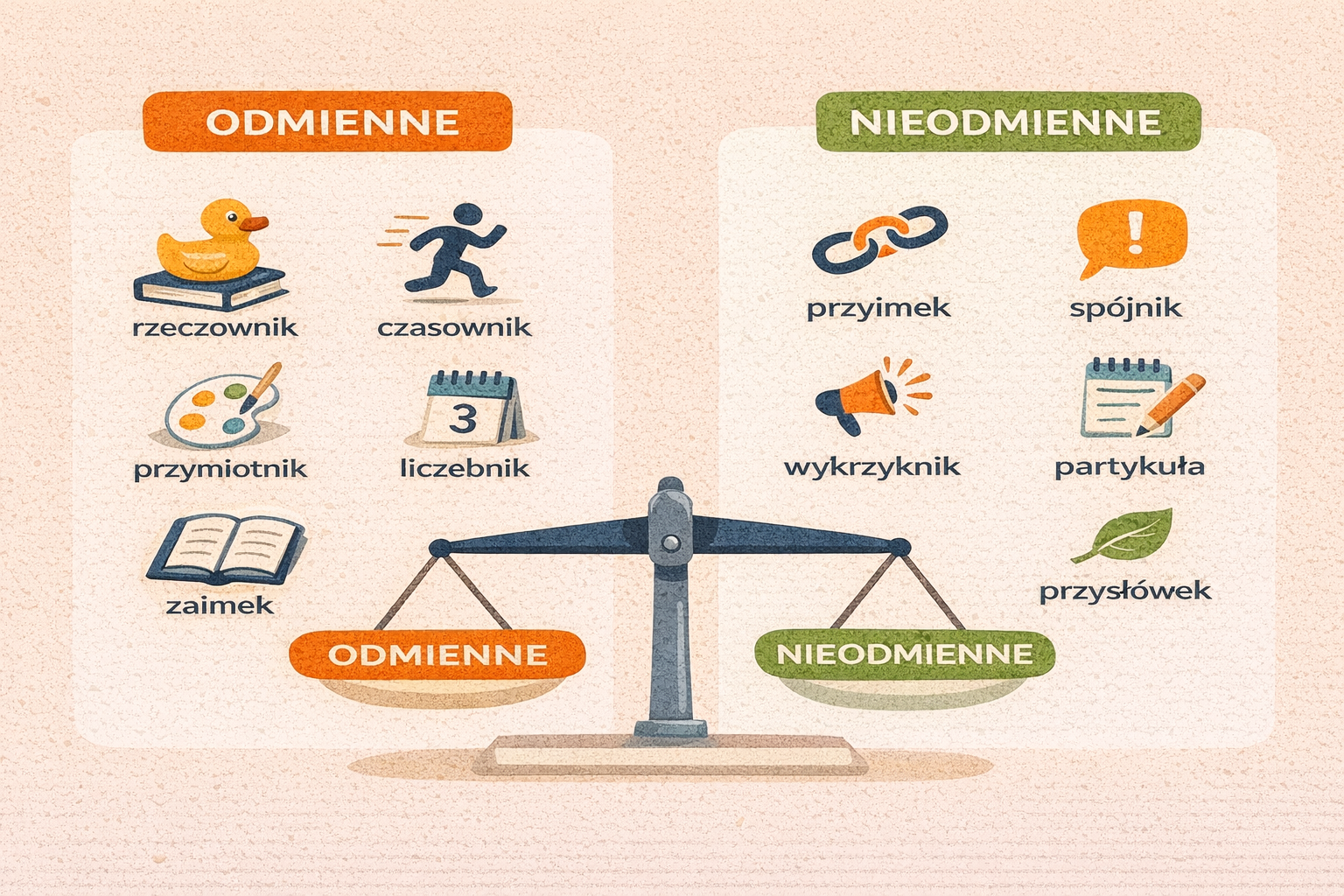 Odmienne i nieodmienne części mowy - jakie wyróżniamy?