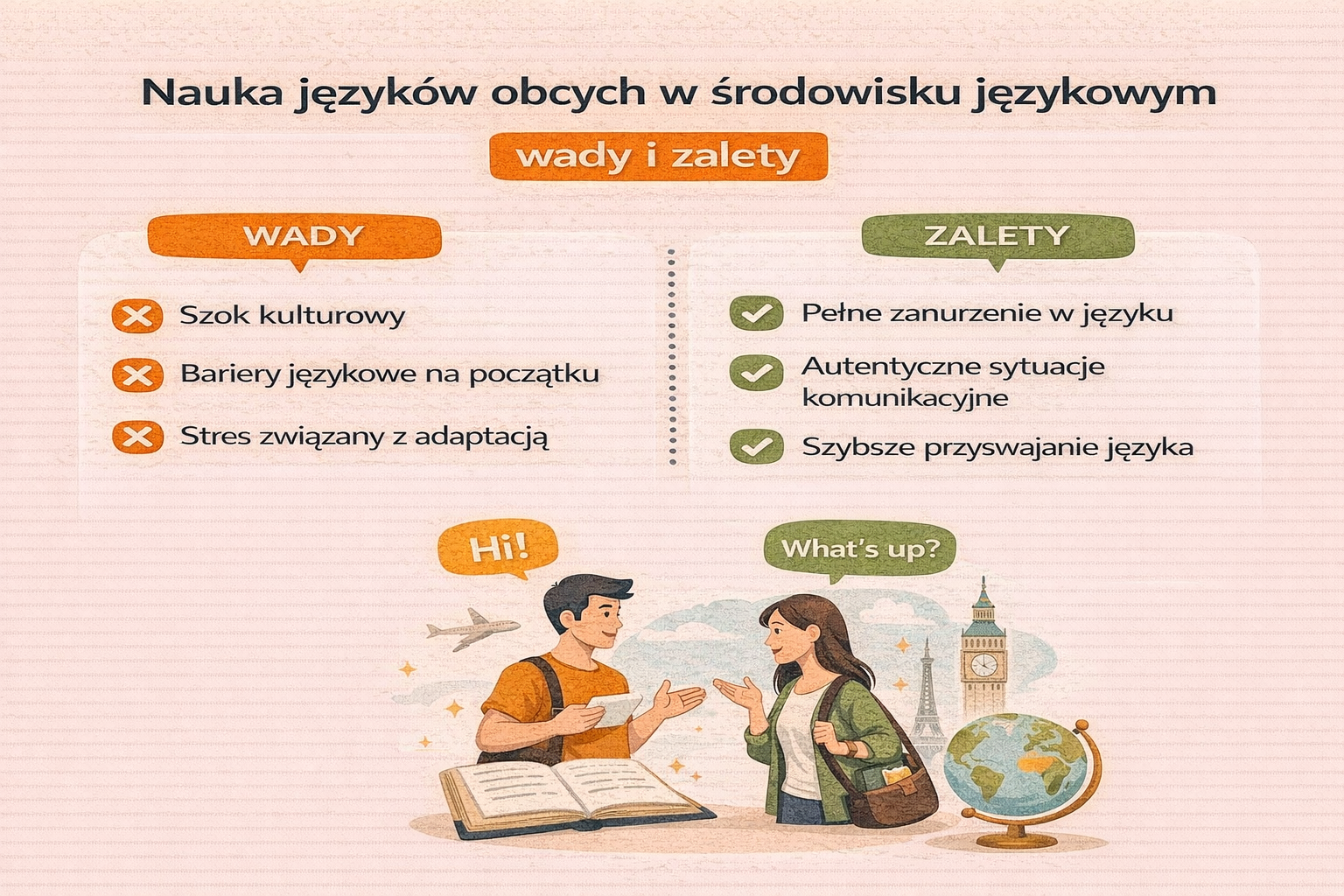 Nauka języków obcych w środowisku językowym - wady i zalety